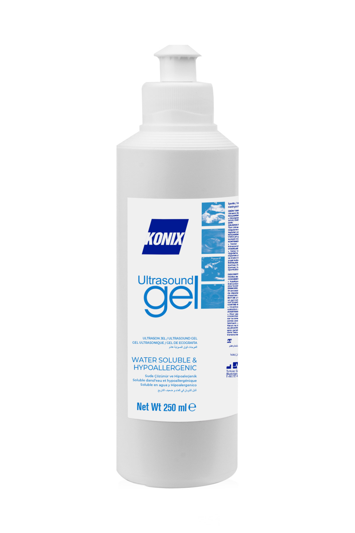 KONIX ultrasound gel helder 250 ml push-pull dop - Konix nug 250 ml push pull - NUG-0003-PP